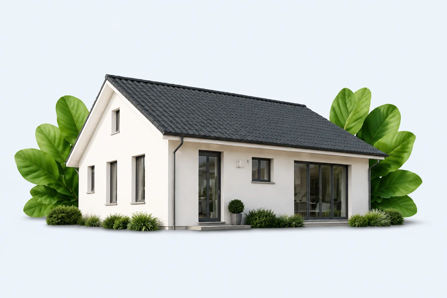 Maison rénovée et économe en énergie entourée de végétation