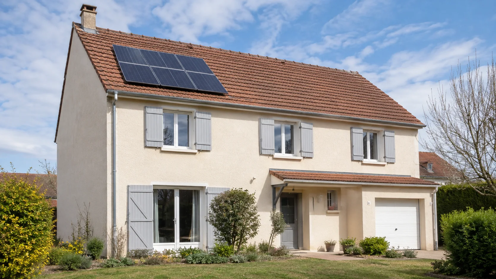 Panneaux solaires installés sur une maison familiale française
