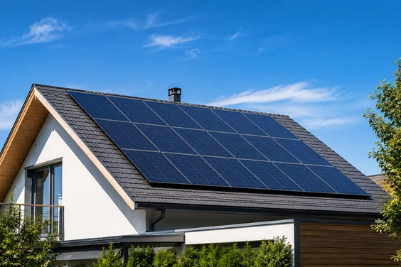 Panneaux solaires photovoltaïques installés sur le toit d’une maison