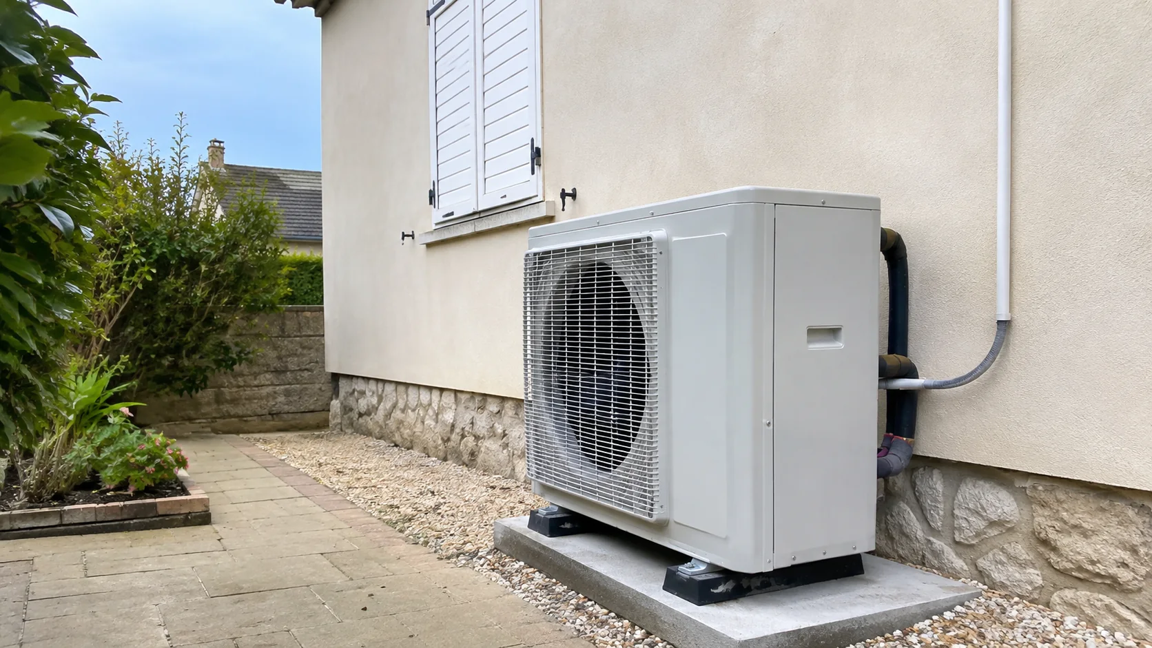 Pompe à chaleur installée près d’une maison française